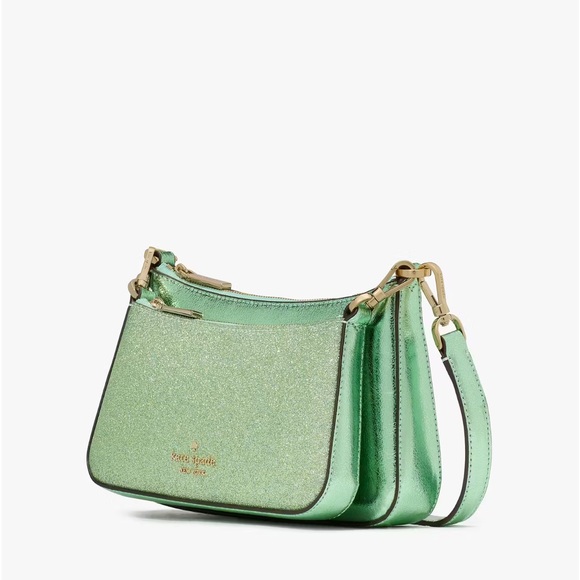 ♠️Kate Spade Duet Metallic Glitter Crossbody Duo Bag, Seawater Green NWT - Picture 2 of 6